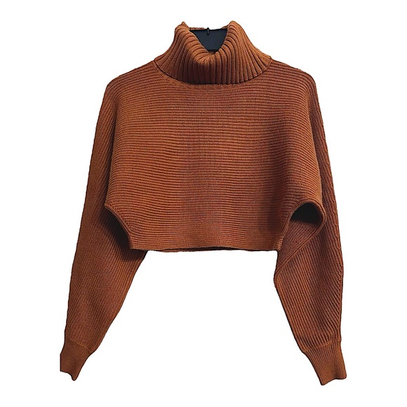 House of Harlow 1960 Revolve Cropped Turtleneck Sweater Size S/P Cognac Brown - Picture 3 of 10